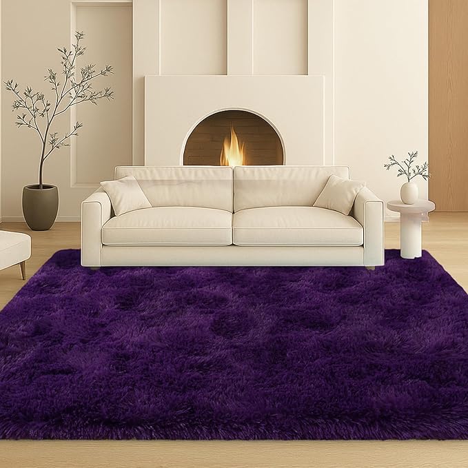 Mtandyx 5x7 Plush Fluffy Area Rugs, Large Soft Carpet, Upgraded Non-Slip Rectangular Rug for Living Room, Bedroom, Kids Room, Dorm,Modern Home Decor Aesthetic,Purple.
