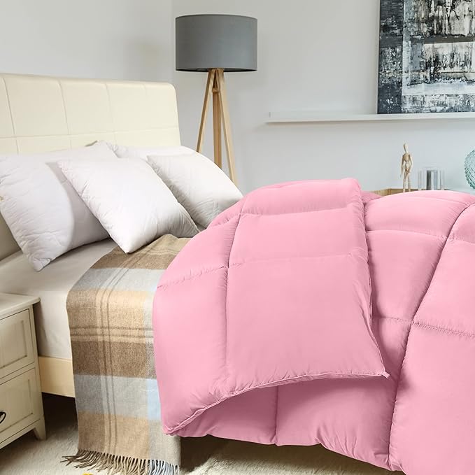 Utopia Bedding Comforter Duvet Insert, Quilted Comforter with Corner Tabs, Box Stitched Down Alternative Comforters Twin Size (Pink)