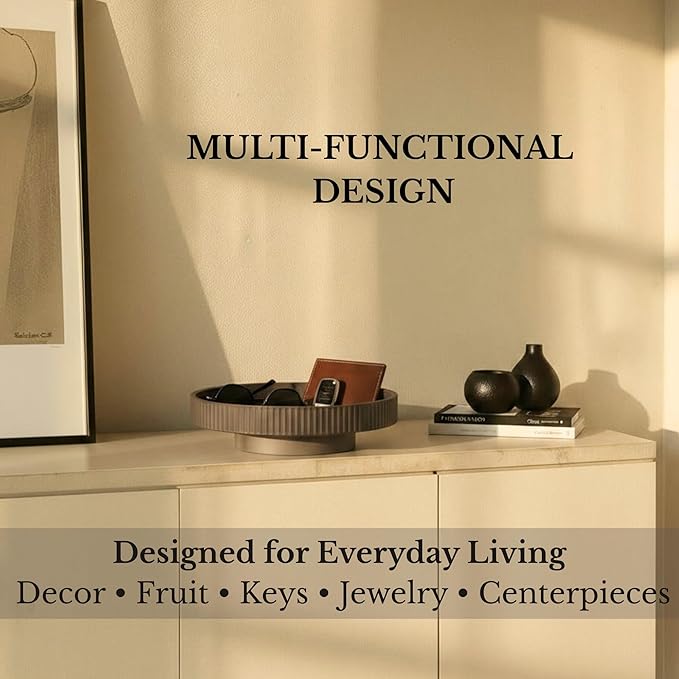 JUPTR 12” Fluted Concrete Fruit Bowl – Heavyweight Pedestal Decorative Bowl for Table Centerpiece, Entryway Catch-All & Modern Home Décor (Charcoal)