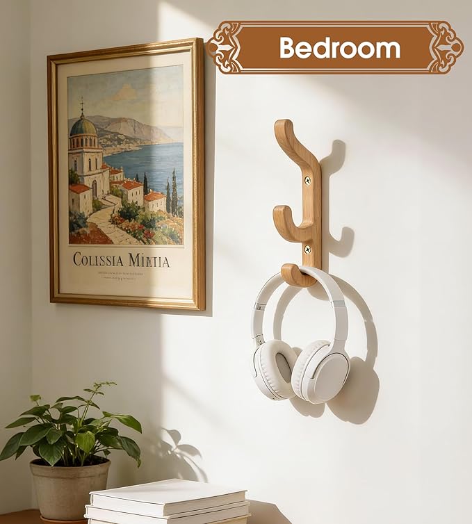 Wooden Wall Hooks for Coat and Towel – 2 Pack Beech Wood Pegs for Heavy Bags, Towels, Hats & Clothes, WCH3B, Wall Mounted Modern Home Decor, Patent Pending, Large