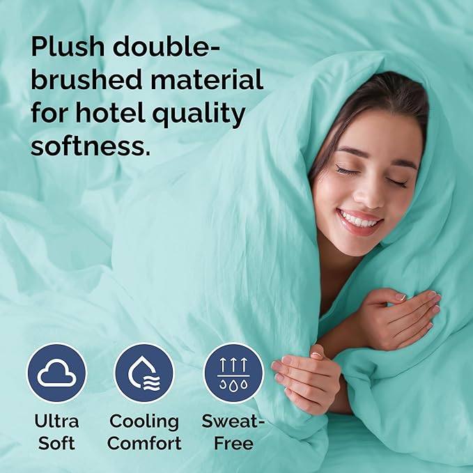 Duvet Cover Queen Size Set - Extra Soft Queen Size Duvet Cover 90 x 90 with 2 Pillow Shams - Hotel Luxury Easy Care and Fade Free w/Zipper Closures & Ties - Comfy Breathable Bedding Set (Spa Blue)