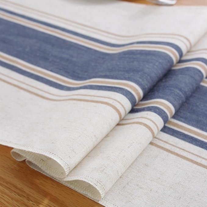 Niviy Blue Table Runner 90 Inches Long with Tassels, Seasonal Summer Washable Embroidered Striped Braided Blue and White Boho Table Runners for Holiday Party 12 x 90 Inches
