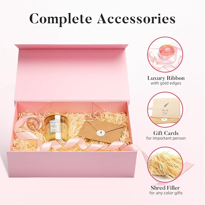 LIFELUM Pink Gift Box 13.85'' x 8.35'' x 4.45'' Gift for Valentines Large Gifts Boxes for Presents Birthday Magnetic Box for Gifts with Luxury Filler,Card, Ribbon,Sticker 1 Pack