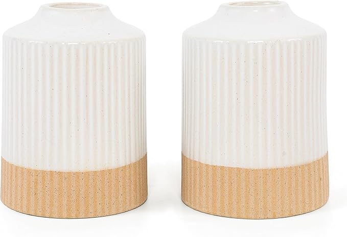 White Ceramic Vases，Flower Vases for Farmhouse Decorative Vases for Dining Table, Living Room, Bedroom, Kitchen, or Office Decor, Set of 2