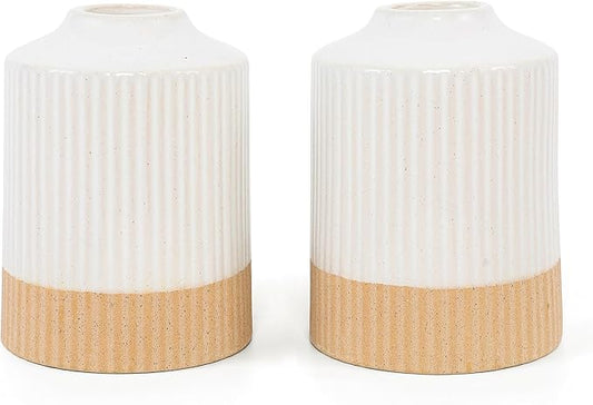White Ceramic Vases，Flower Vases for Farmhouse Decorative Vases for Dining Table, Living Room, Bedroom, Kitchen, or Office Decor, Set of 2