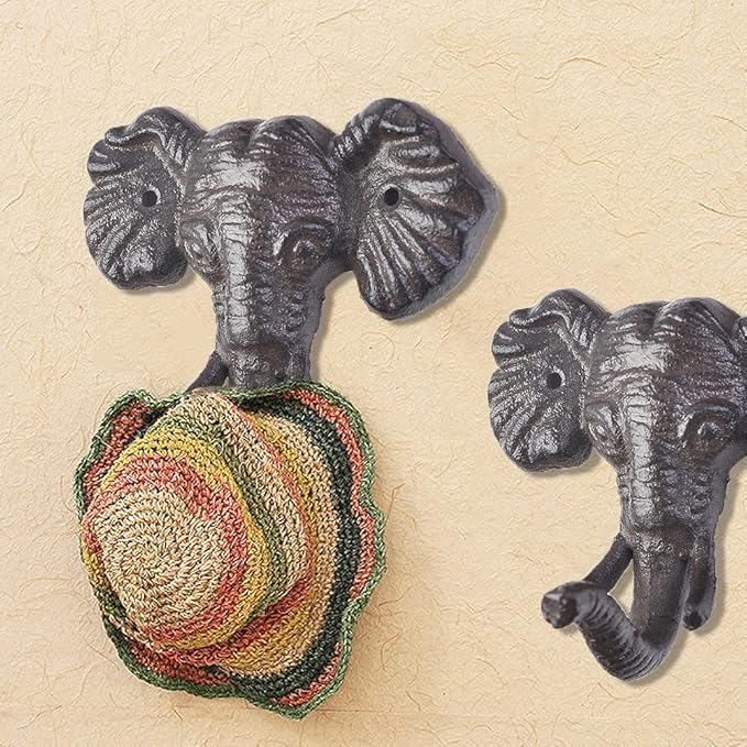 Retro cast Iron Hook Elephant Hook Creative Wall Hook Wall Hanging Coat Hook Key Hook 1Pcs Heavy Wrought Iron Decoration (A)