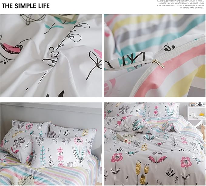Floral Print Duvet Cover Queen Girls Floral Cotton Comforter Cover Chic Garden Flower Duvet Cover Aesthetic Bedding Sets Reversible Striped Boho Floral Comforter Cover Queen Duvet Cover with Zipper