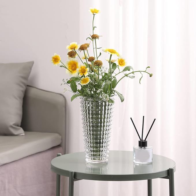 MCMCNCUIU Large Crystal Vase for Flowers, Clear Cylinder Vase, Large Glass Vases, Modern Decorative Vases for Living Room, Bedroom, Kitchen, Dining Table, Mantle, Wedding, Heavy Duty, 9 Inch
