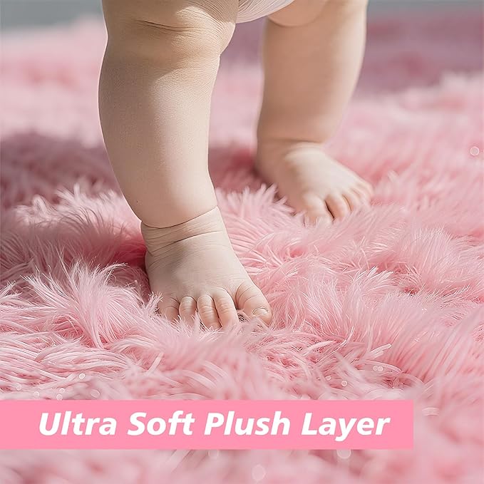 yulidayang Pink Fluffy Round Area Rugs for Bedroom,4'X4'Shag Circle Area Rugs for Girls Room,Non Slip Fuzzy Plush Rug for Kids Room Living Room and Dorm Home Decor Rug