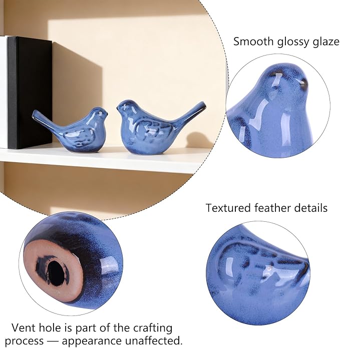 LCCCK Ceramic Bird Figurines Home Decor, Blue Love Birds Statue for TV Stand Accent, Ceramic Snimals Sculpture Farmhouse Small Decor for Shelves, Or Coffee Table, Book Shelf, Side Table Decorative