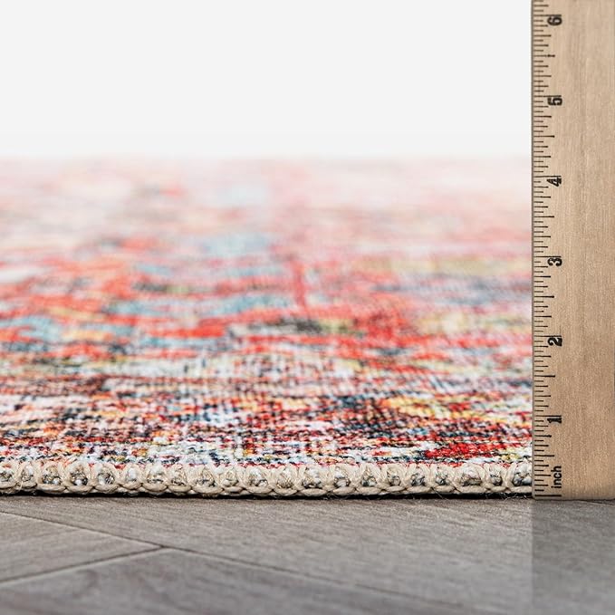 Rugshop Multi Transitional Distressed Accent Rug — Machine Washable & Non‑Slip, 2'x3' for Entryway, Kitchen and Bathroom