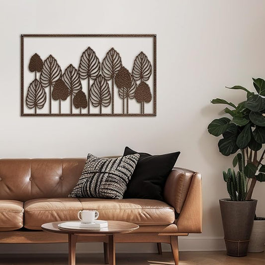 SIGNLEADER Metal Wall Decor Palm Tree Leaves Minimalist Modern Abstract Wall Sculpture Hangings Home Decoration for Living Room, Bedroom, Bathroom, Kitchen, Outdoor - 24" Bronze