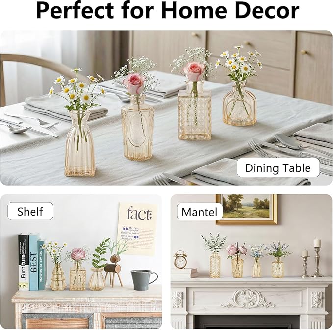 RUCKAE 12 Pack Glass Bud Vases Mini Flower Vase Small Vintage Vases for Centerpiece Table Wedding Decorations Home Decor Party (Gold)