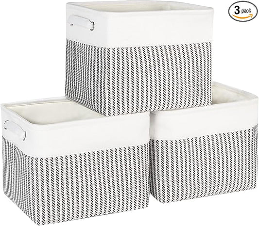 Kntiwiwo Foldable Storage Bin Collapsible Fabric Storage Basket Cube with Durable Handles Closet Organizer Bins for Organizing Shelves Drawers, Set of 3, 12" x 10" x 9.5", Houndstooth