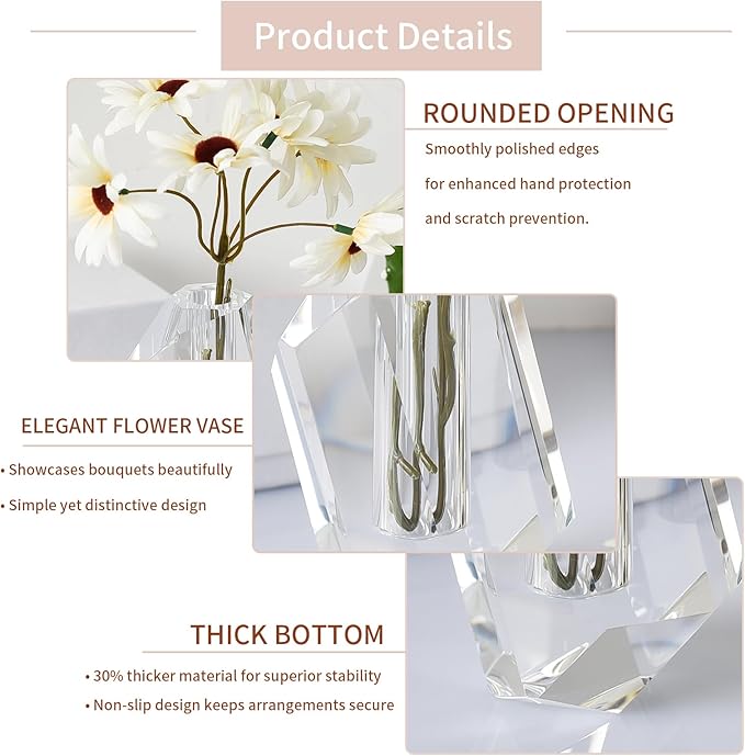 Crystal Vase, Premium Clear Flower Vase, Wedding & Anniversary Centerpiece, Handcrafted Diamond Facets, Home Decor