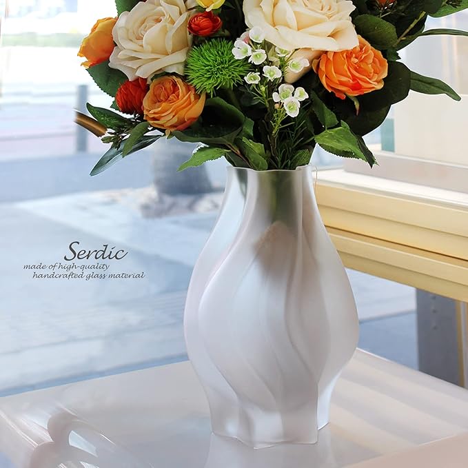 Modern Glass Flower Vase for Home Decor, Hexagonal Mouth Design, Elegant White Vase for Centerpieces, Living Room, Bedroom, Office, Wedding Decorations, Flower Shop