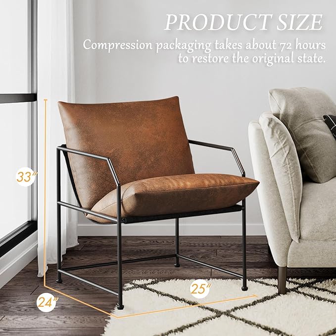 YEEFY Accent Chair Living Room Chairs Accent Chairs Set of 2 Comfy Reading Chair for Bedroom Upholstered Lounge Chair Mid Century Modern Arm Chair Side Sofa Cozy Chair Armchair (Brown, 2)