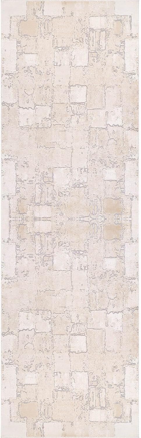Beverly Rug Modern Abstract Runner Rug 2x7 Luxury Ultra Soft Vintage Indoor Area Rugs for Living Room Stain Resistant Non Shedding Indoor Carpet Alfombras para Salas Modernas (2 x 7 Beige)