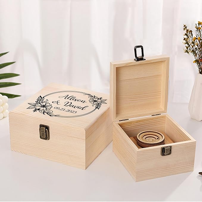 Personalized Wedding Keepsake Box Custom Name Date, Wooden Memory Box Wedding Gift Box for Couples Newlyweds - Customized Gifts for Bridal Shower Anniversary Engagement Christmas