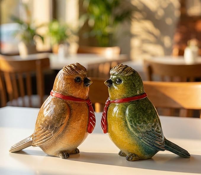 VVGIFTS Decorative Robin Bird Figurines, Set of 2 Resin Sculptures, Two Colors and with Red Scarves for Home and Office Decor