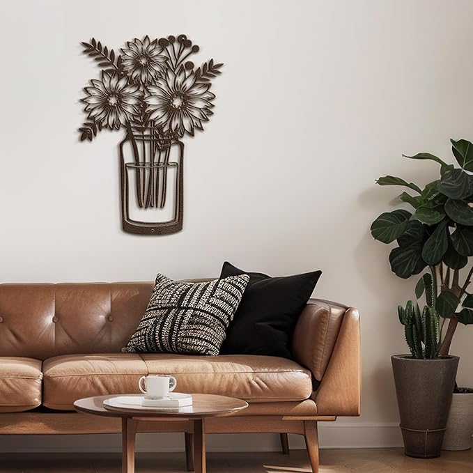 SIGNLEADER Metal Wall Art Decor Sunflowers in Vase Minimalist Modern Abstract Wall Sculpture Hangings Home Decoration for Living Room, Bedroom, Bathroom, Kitchen, Outdoor - 18" Bronze