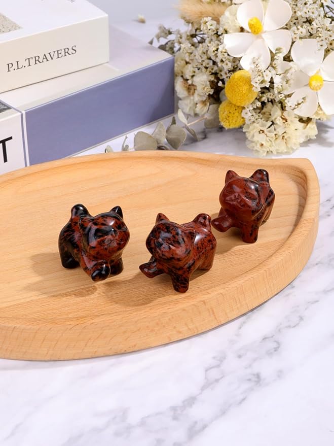 Jovivi Natural Red Obsidian Crystal Cat Statue Home Decor Carved Gemstone Cats Figurine Collectibles Pocket Sculpture Pet Memorial Decorative Ornament Gift for Cat Lovers