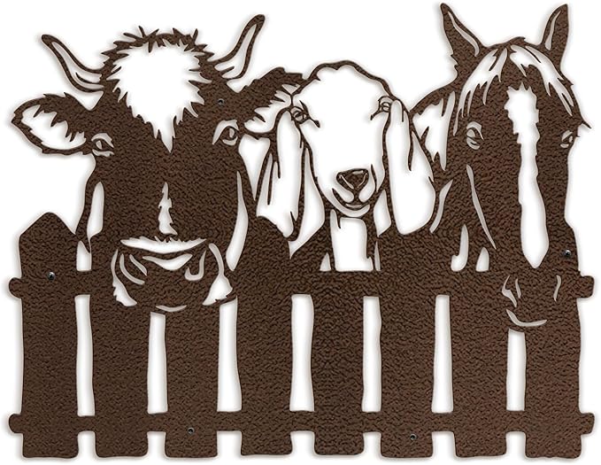 SIGNLEADER Metal Wall Art Decor Cows, Sheep, Horses by the fence Minimalist Modern Abstract Wall Sculpture Hangings Home Decoration for Living Room, Bedroom, Bathroom, Kitchen, Outdoor - 18" Bronze