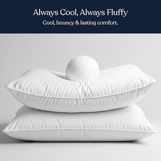 Delara Pillows for Sleeping Set of 2 Bed Pillows, Organic Cotton 300TC Shell, Recycled Down Alternative Fill, Supportive for Back and Side Sleepers, Hypoallergenic & Breathable (Standard 20"X28")