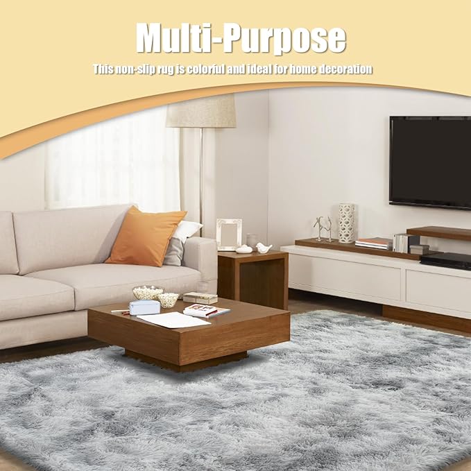 Shag Area Rug for Bedroom 5x8,Tie-Dyed Grey Fluffy Area Rugs for Living Room,Soft Fuzzy Rug Non-Shedding Indoor Plush Carpet for Kids Bedroom Nursery Dorm Home Decor
