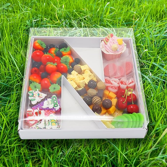 WENPACK 12.5" Cardboard Fillable Letter Shaped Mache Charcuterie Fillable Sweets Candy Dish Box with Clear Lid (White,N)