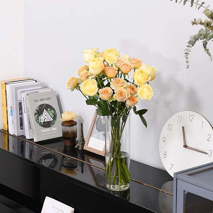 Clear Flower Vase, Non-breakable Vases, 6" W x 14" H, Acrylic Vase, Aesthetic Room Decor Cylindrical Modern Flower Vases for Table Centerpiece, Home Decor, Women Floral Arrangement Gift