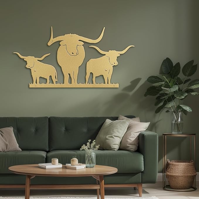 SIGNLEADER Metal Wall Art Decor Three Cows Minimalist Modern Abstract Wall Sculpture Hangings Home Decoration for Living Room, Bedroom, Bathroom, Kitchen, Outdoor - 18" Gold