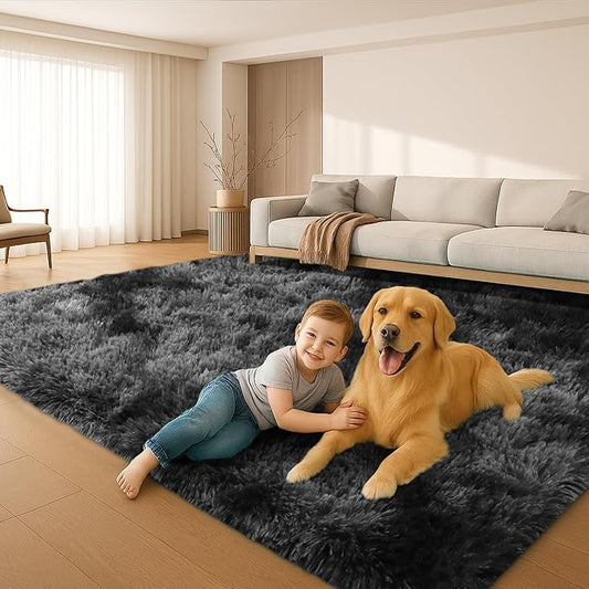 Mtandyx 6x9 Rugs for Living Room, Rugs for Bedroom,Plush Fluffy Carpet, Non-Slip Upgrade Dark Grey Rug,Can Also be Used in Home Decor Aesthetics,Kids Rooms and Dorm Rooms.
