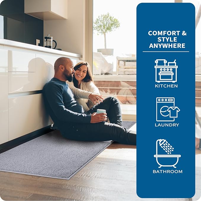 PURRUGS Machine Washable Kitchen Rug 32" x 48", Non-Slip/Skid Kitchen Runner Rugs & Floor Mats, Super Absorbent Soft Area Rugs for Sink, Kitchen & Laundry, Rolled Packaging, Grey
