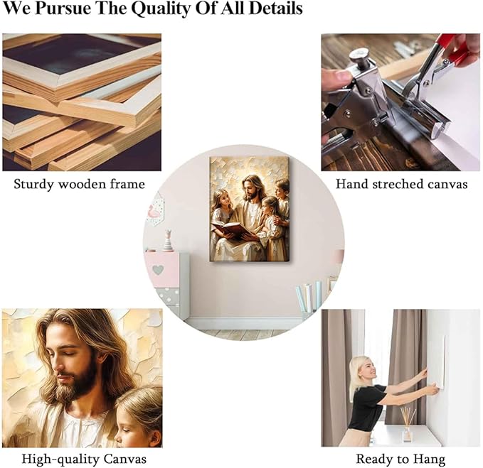 Jesus Teaching Child Canvas Wall Art Christian Kids Room Wall Decor God With Children Painting Pictures Religion Faith Poster Prints for Kids Room Bedroom Church Decoration 12X16