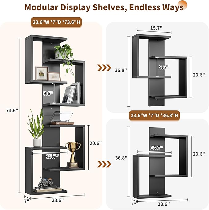 REIBII Multi Functional Floating Shelves, Wall Mounted Shelves, Wood Display Shelf for Living Room, Bedroom, Office, Lack Shelf for Home Decor, Black