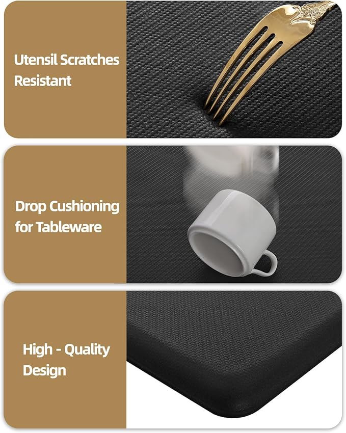 Color&Geometry 0.71" Extra Thick Anti Fatigue Cushion Kitchen Floor Mat,Easy Clean, Water & Oil Proof, Non Slip, Foam Padded Runner Rug for Front Sink,20"x 71" Black (2.0 Version)