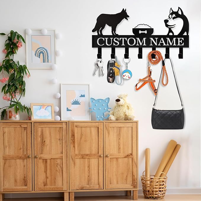 Personalized Dog Leash Holder for Wall - Custom Dog Leash Holder for Wall with Pet's Name, Metal Dog Stuff Storage Organizer, Dog Leash Hangers for Wall, Dog Decor Gifts for Entryway, Farmhouse