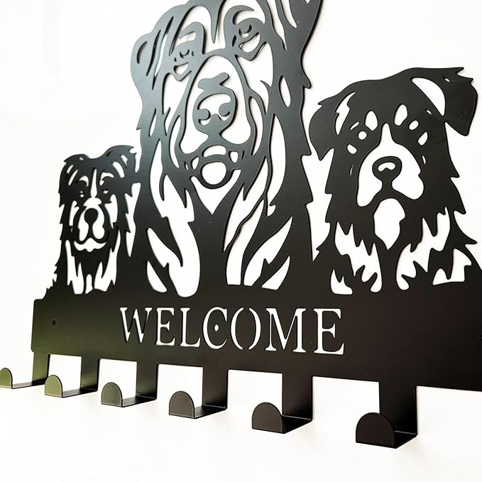 Durable Metal Wall Hooks with 3 Dog Silhouettes - 7 Hooks Home Storage & Welcome Sign Wall Decor