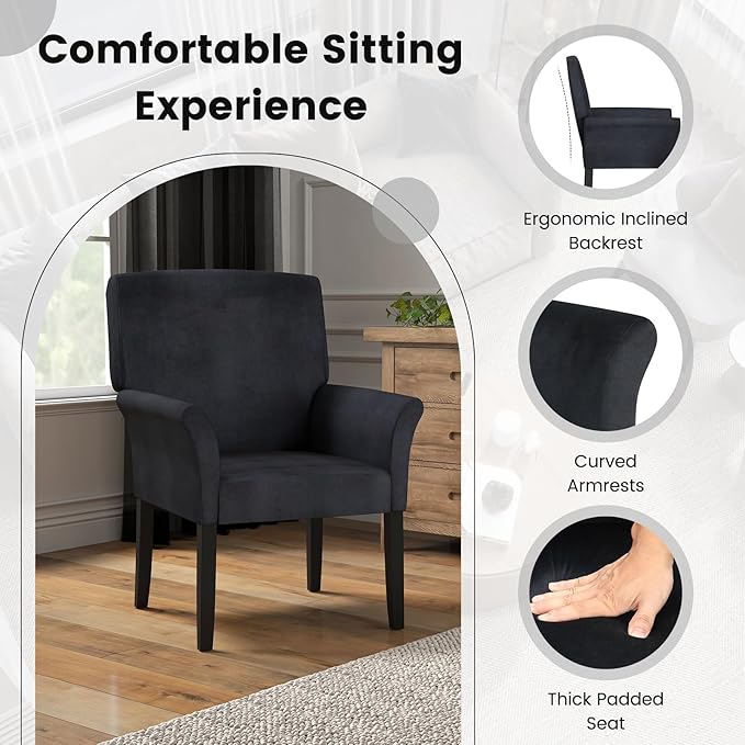 POWERSTONE Executive Accent Chair, Suede Guest Chairs Armchair with Wood Legs 5.5in Thick Cushion for Reception Waiting Room Single Sofa for Home Theater, Black