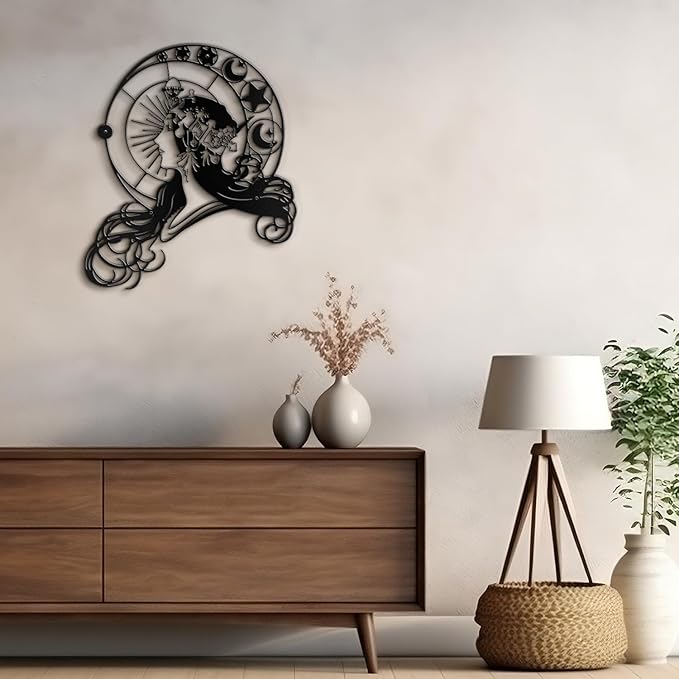 SIGNLEADER Metal Wall Art Decor Woman Wearing Crown Modern Abstract Wall Sculpture Hangings Home Decoration for Living Room, Bedroom, Bathroom, Kitchen, Outdoor - 18" Black