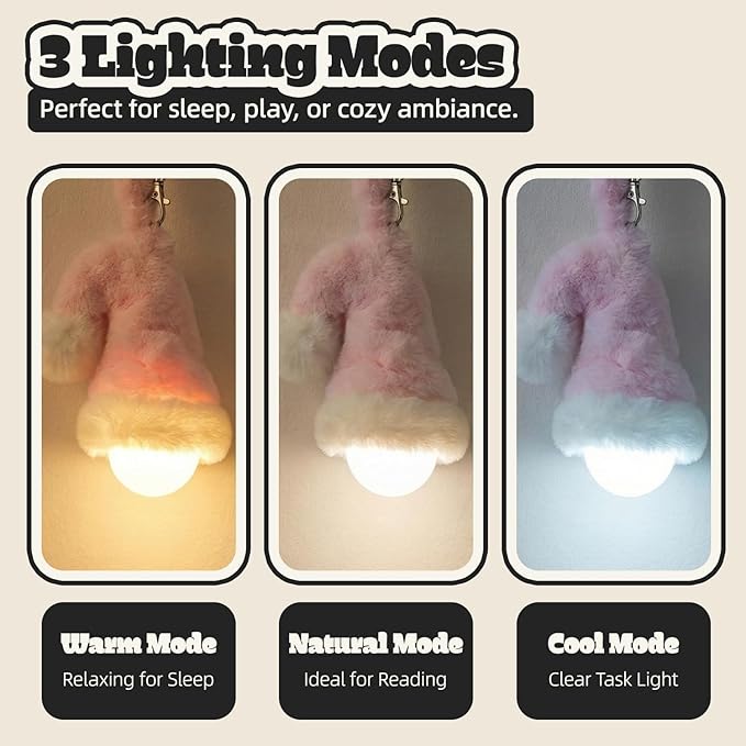 Aesthetic Plush LED Night Light, 1200mAh Rechargeable Mood Lamp, 3 Color Temperatures (Warm/Nature/Cool), 150 Lumens Dimmable Nursery Light with Remote, 1-4H Timer, Bedside Decor, Pink
