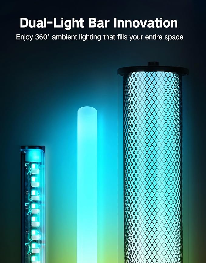 OUTON LED Floor Lamp with Remote & APP Control, Tall Standing Lamp, 16 Million Colors, 32 Scene Modes & Music Sync, Modern Corner Lamps for Living Room, Bedroom, Gaming, Black & Glass Lampshade