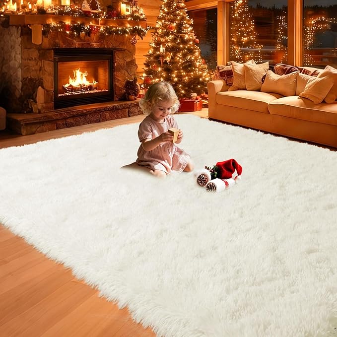 Mtandyx 5x7 Plush Fluffy Area Rugs, Large Soft Carpet, Upgraded Non-Slip Rectangular Rug for Living Room, Bedroom, Kids Room, Dorm, Modern Home Decor Aesthetic,Cream White.