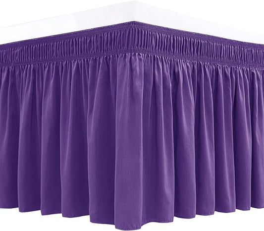 Biscaynebay Wrap Around Bed Skirts for Full & Full XL Beds 15" Drop, Purple Adjustable Elastic Dust Ruffles Easy Fit Wrinkle & Fade Resistant Silky Luxurious Fabric Machine Washable