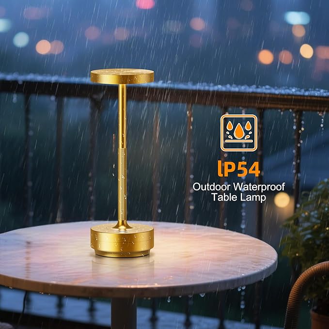 2 Pack Cordless Table Lamp Rechargeable - Waterproof, Touch 3-Color Lighting Portable LED Table Light for Outdoor,Patio,Restaurant.(2 Pack Gold)