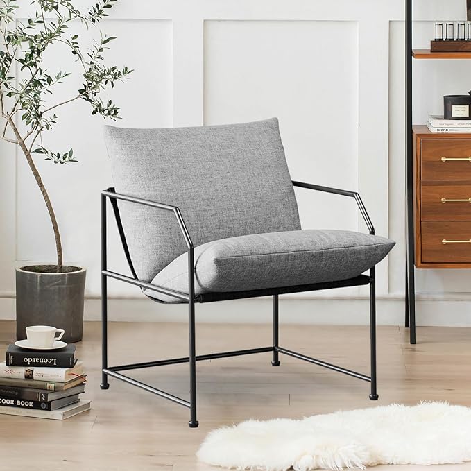 YEEFY Modern Mid Century Modern Accent Chair, Comfy Reading Chair for Living Room, Bedroom, Upholstered Lounge Chair(Gray, 1)