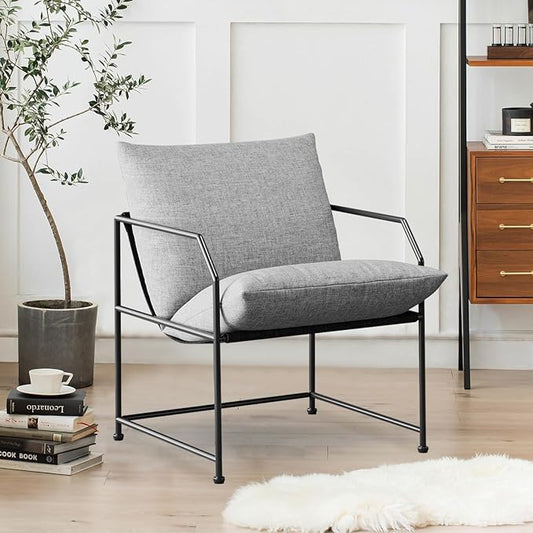 YEEFY Modern Mid Century Modern Accent Chair, Comfy Reading Chair for Living Room, Bedroom, Upholstered Lounge Chair(Gray, 1)