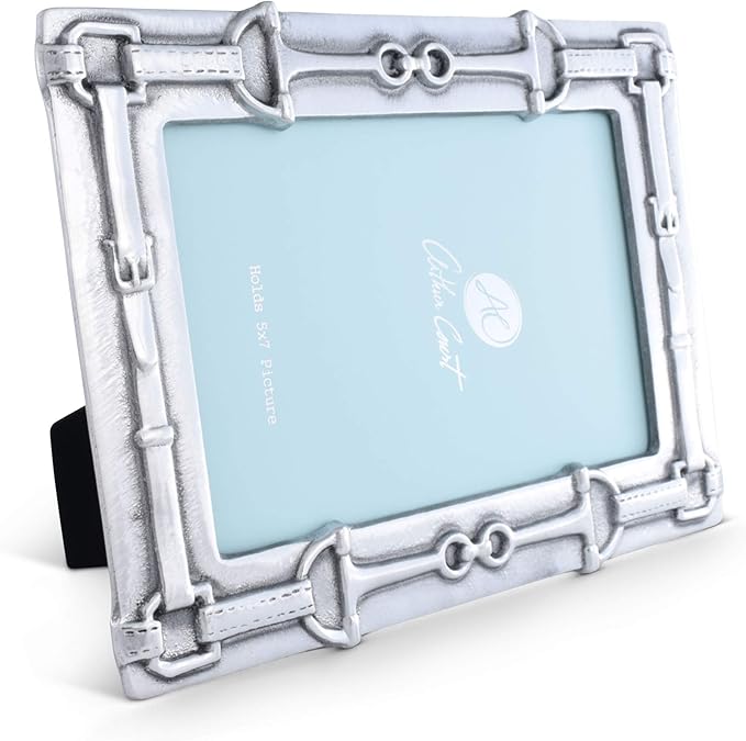 Arthur Court Aluminum Equestrian Bit Pattern Photo Frame, 5x7 inches - Elegant Metal Picture Frame with Western Design, Perfect for Cowgirl, Cowboy, Polo Rider, or Ranch Country Home Decoration
