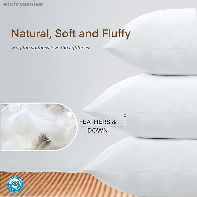 Ichrysania Down and Feather Euro Pillows Set of 1, Square Decorative Throw Pillows for Couch, Sofa, Chair, Bed,or Floor Cushions 28x28 (Inch, 28, 28x28)